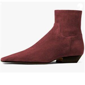 miss left Womens Square Closed Toe Low Chunky Heel Ankle Booties Short Boots Red
